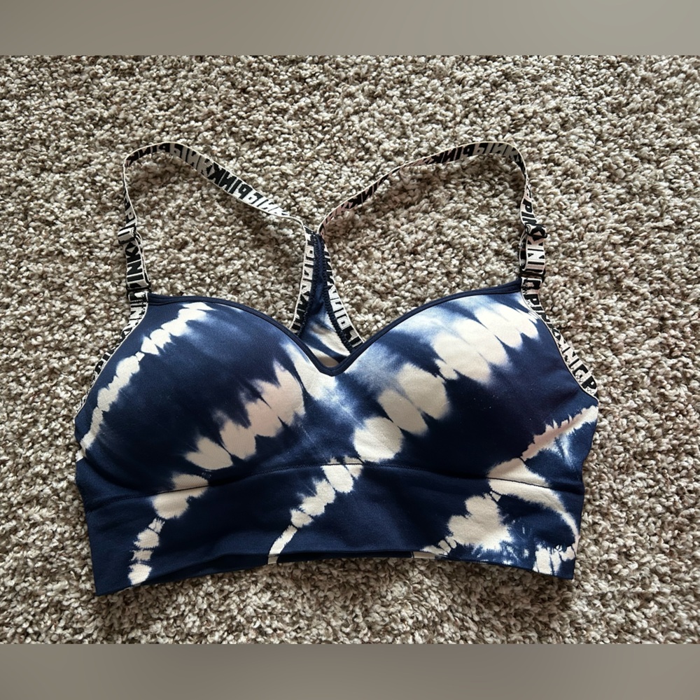 PINK Victoria's Secret Navy and White Sports Bra